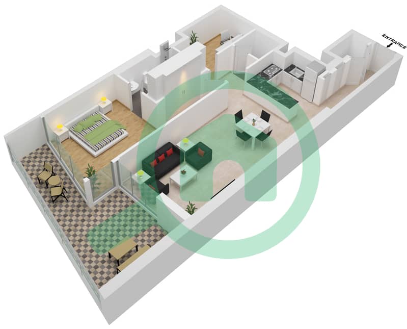 المخططات الطابقية لتصميم النموذج C شقة 1 غرفة نوم - ويفز غراندي interactive3D