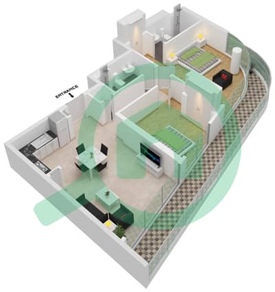 المخططات الطابقية لتصميم النموذج G شقة 2 غرفة نوم - ويفز غراندي