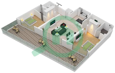 المخططات الطابقية لتصميم النموذج B شقة 2 غرفة نوم - ويفز غراندي