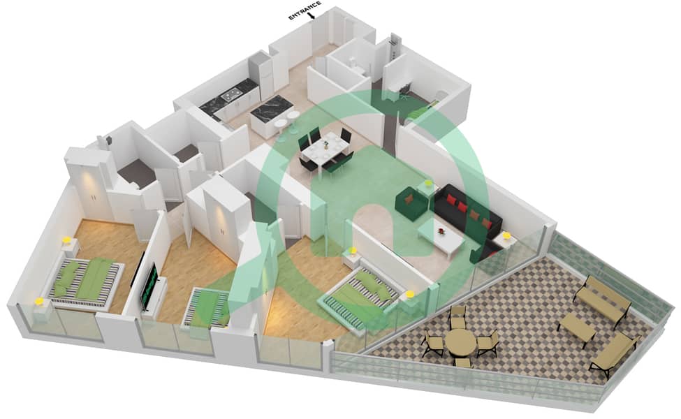 المخططات الطابقية لتصميم النموذج A-LEVEL03 شقة 3 غرف نوم - ويفز غراندي interactive3D