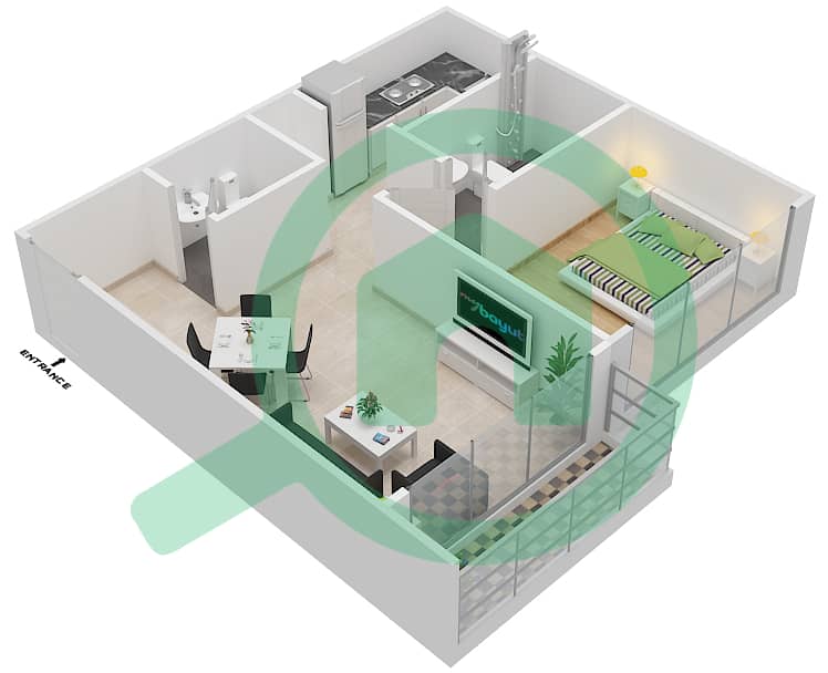 超凡2号公寓 - 1 卧室公寓单位37戶型图 interactive3D