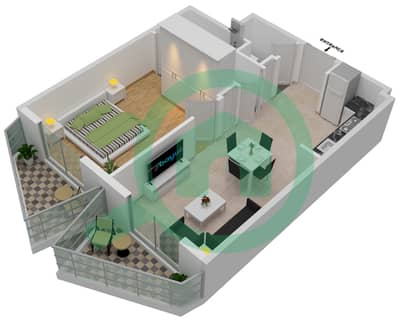 المخططات الطابقية لتصميم النموذج A شقة 1 غرفة نوم - بنغاطي جايت