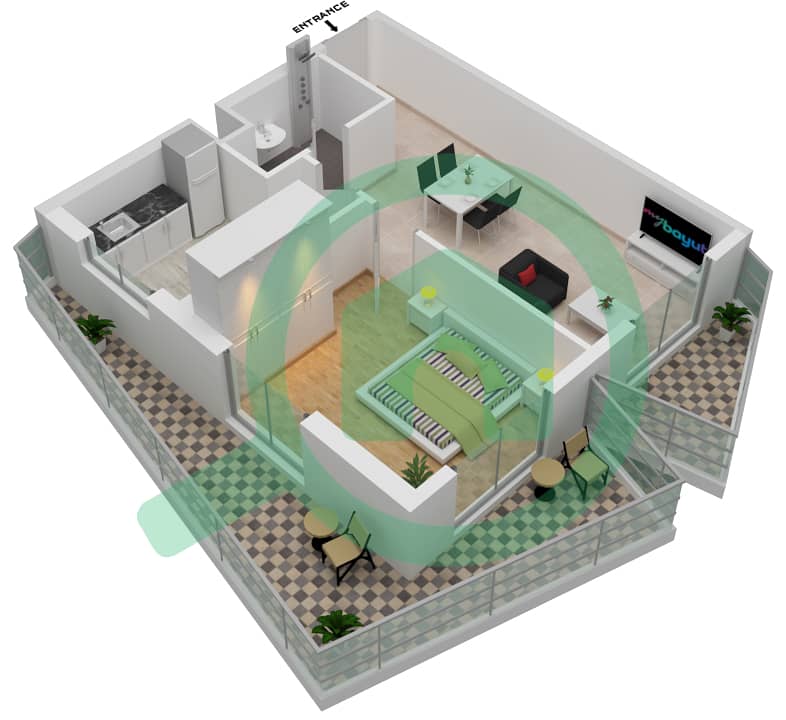 宾格蒂之门公寓 - 1 卧室公寓类型B戶型图 interactive3D