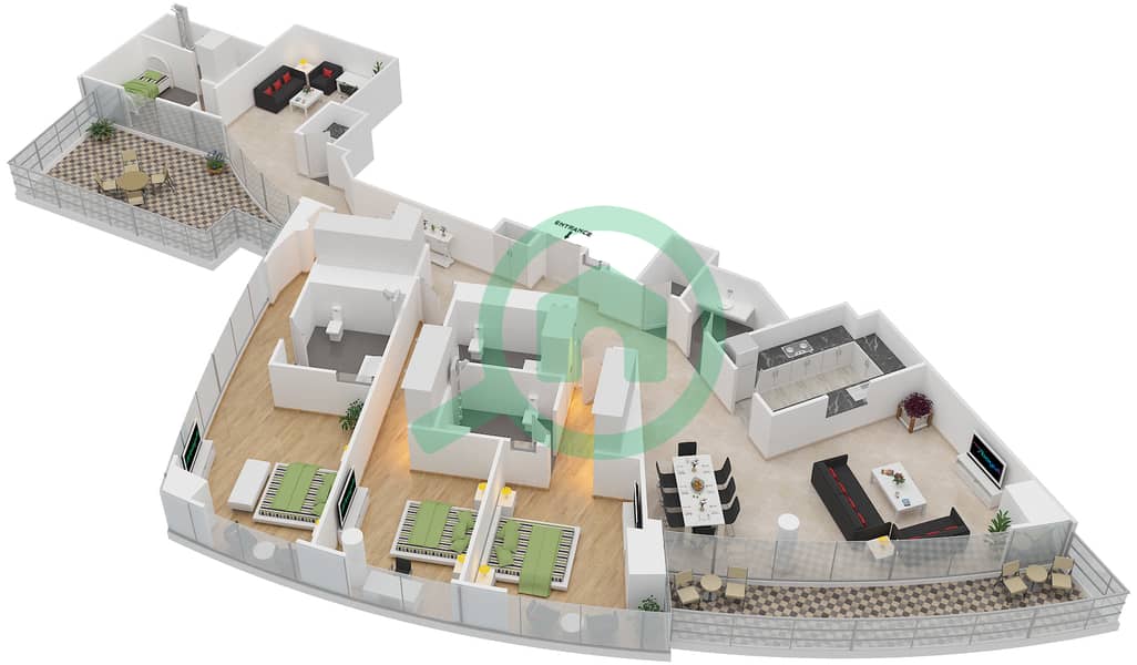 Marsa Plaza - 3 Bedroom Apartment Type/unit 3B-11 /1418 Floor plan Floor 14 interactive3D