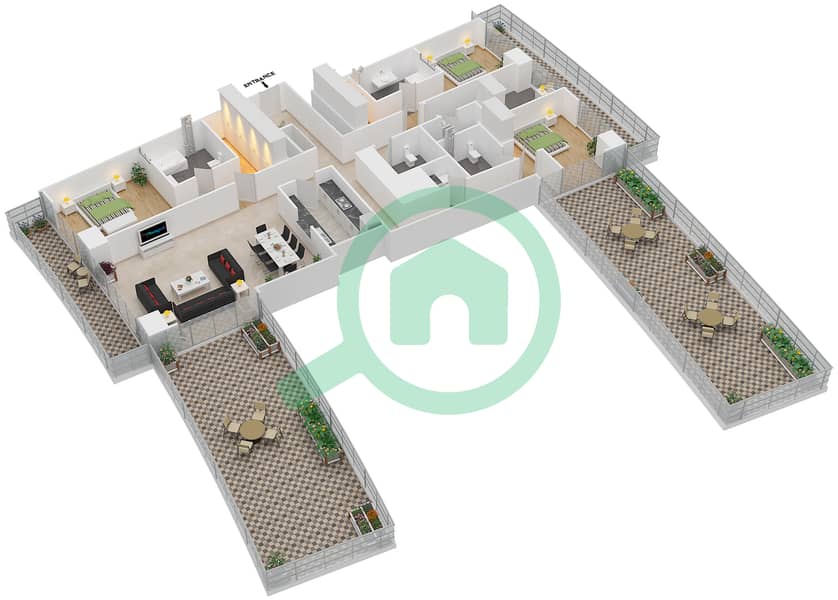 Marsa Plaza - 3 Bedroom Apartment Type/unit 3B-23 /1906 Floor plan Floor 19 interactive3D
