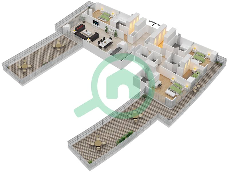 Marsa Plaza - 3 Bedroom Apartment Type/unit 3B-26 /2104 Floor plan Floor 21 interactive3D