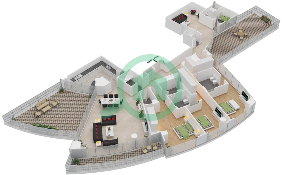 المخططات الطابقية لتصميم النموذج / الوحدة 3B-27 /2201 شقة 3 غرف نوم - مرسى بلازا Floor-22 interactive3D