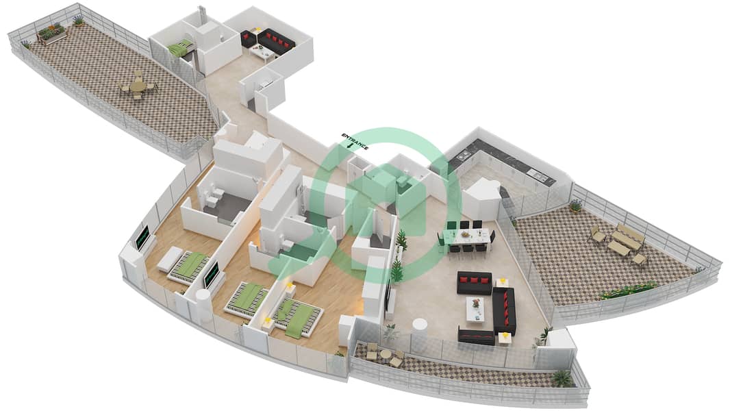 المخططات الطابقية لتصميم النموذج / الوحدة 3B-28 /2202 شقة 3 غرف نوم - مرسى بلازا Floor-22 interactive3D
