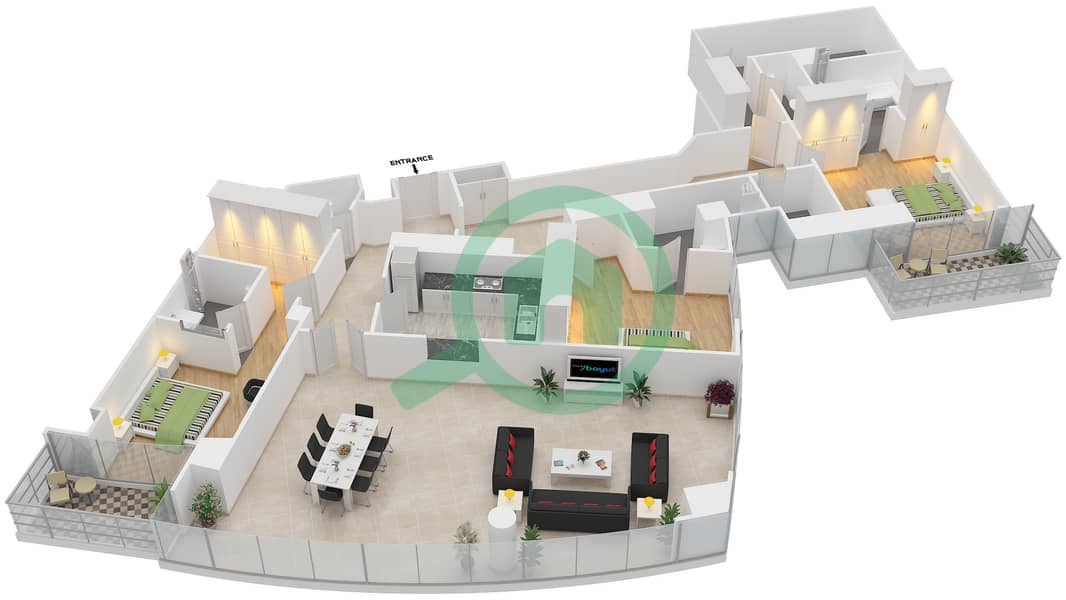 Marsa Plaza - 3 Bedroom Apartment Type/unit 3B-41 /2001,2101 Floor plan Floor 20-21 interactive3D
