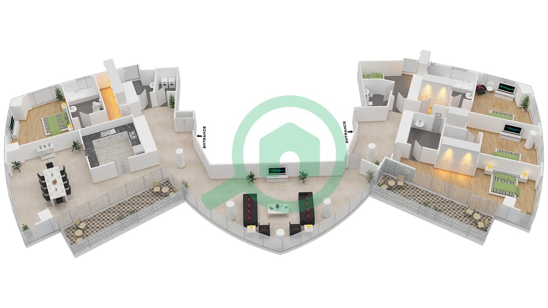 المخططات الطابقية لتصميم النموذج / الوحدة 4B-03 /1 شقة 4 غرف نوم - مرسى بلازا Floor 25-26 interactive3D