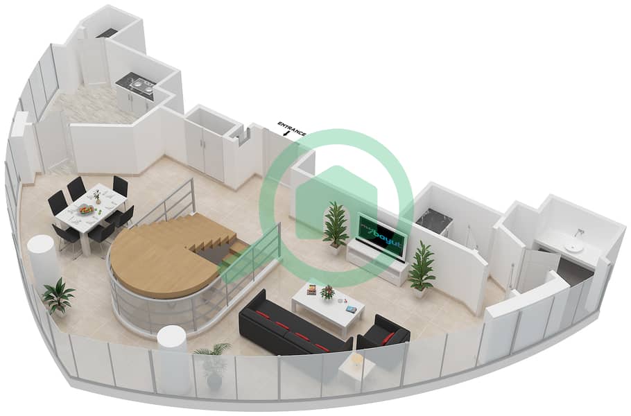 马尔萨广场 - 3 卧室公寓类型／单位3B-29 /2602戶型图 Middle Floor interactive3D