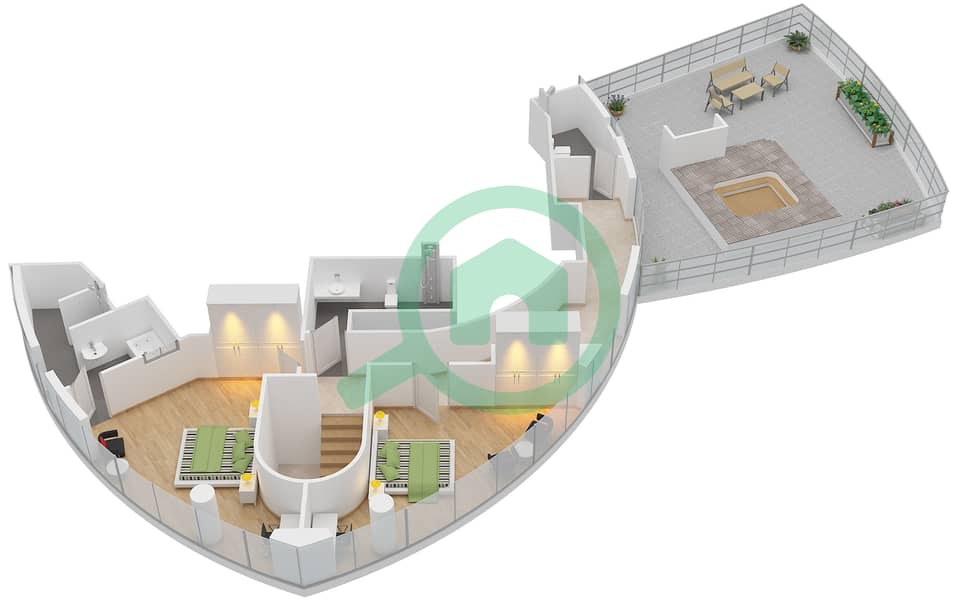 Марса Плаза - Апартамент 3 Cпальни планировка Тип/мера 3B-29 /2602 Lower Floor interactive3D
