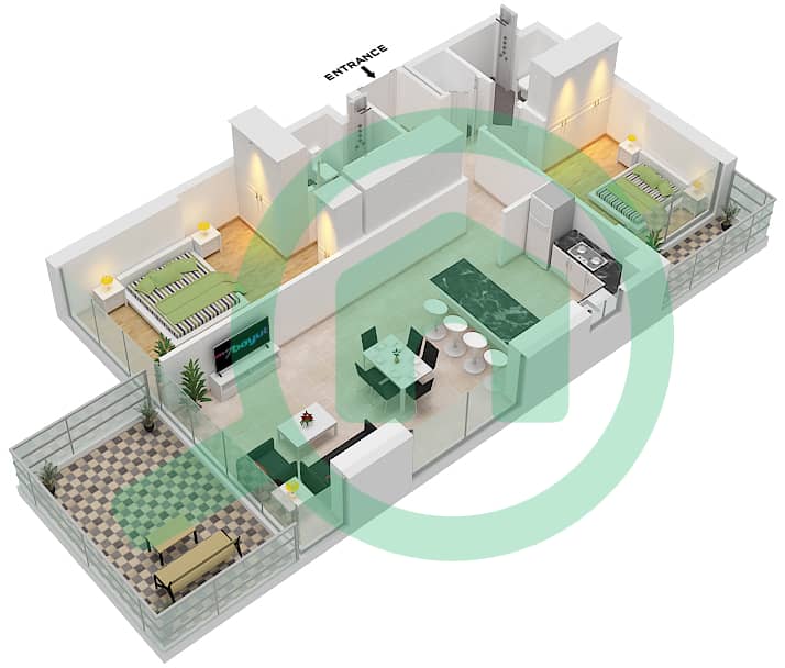 Golf Gate - 2 Bedroom Apartment Type 1 Floor plan interactive3D