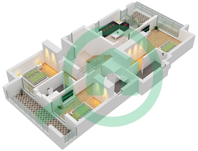Tilal Al Furjan - 4 Bedroom Villa Type F Floor plan First Floor interactive3D