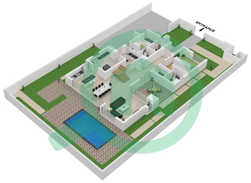 Tilal Al Furjan - 5 Bedroom Villa Type B Floor plan Ground Floor interactive3D