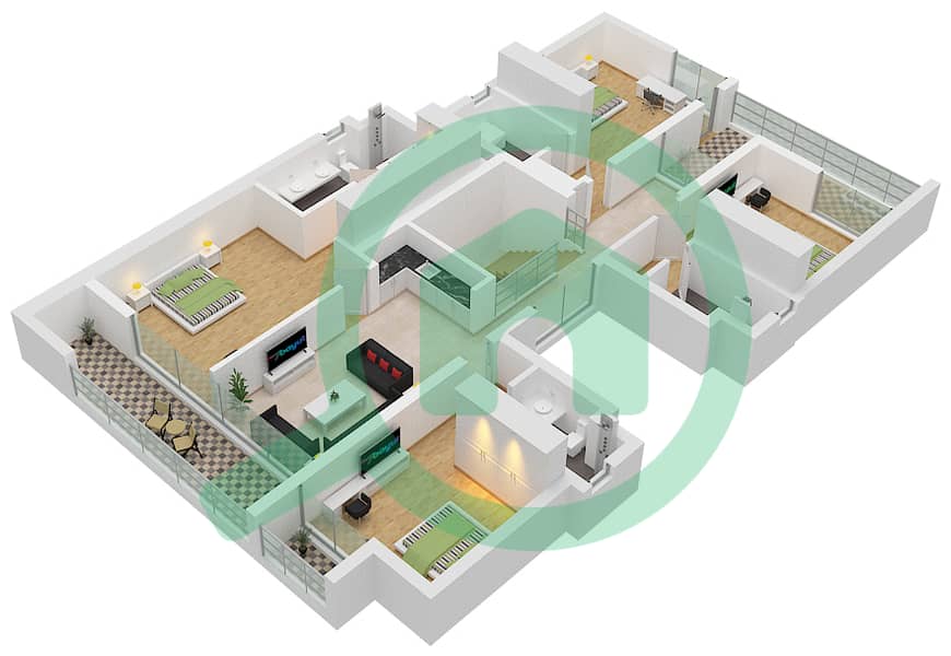 蒂拉尔-阿尔-弗尔詹别墅区 - 5 卧室别墅类型B戶型图 First Floor interactive3D