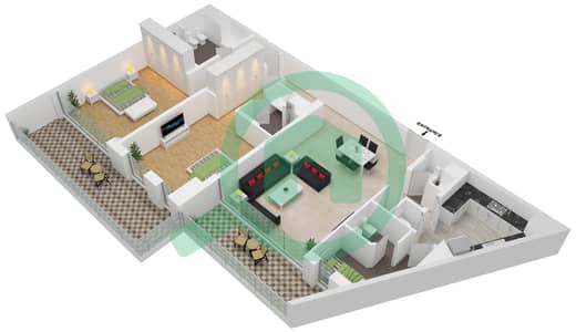 المخططات الطابقية لتصميم النموذج G شقة 2 غرفة نوم - تركواز