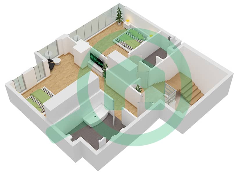 绿松石区 - 2 卧室联排别墅类型C戶型图 Upper Floor interactive3D