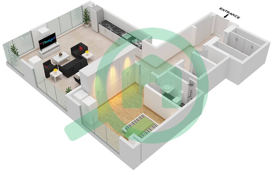 المخططات الطابقية لتصميم التصميم 07 شقة 1 غرفة نوم - بيكسل Floor 16-20 interactive3D