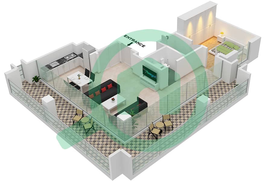 Pixel - 1 Bedroom Apartment Suite 03 Floor plan Floor 09 interactive3D