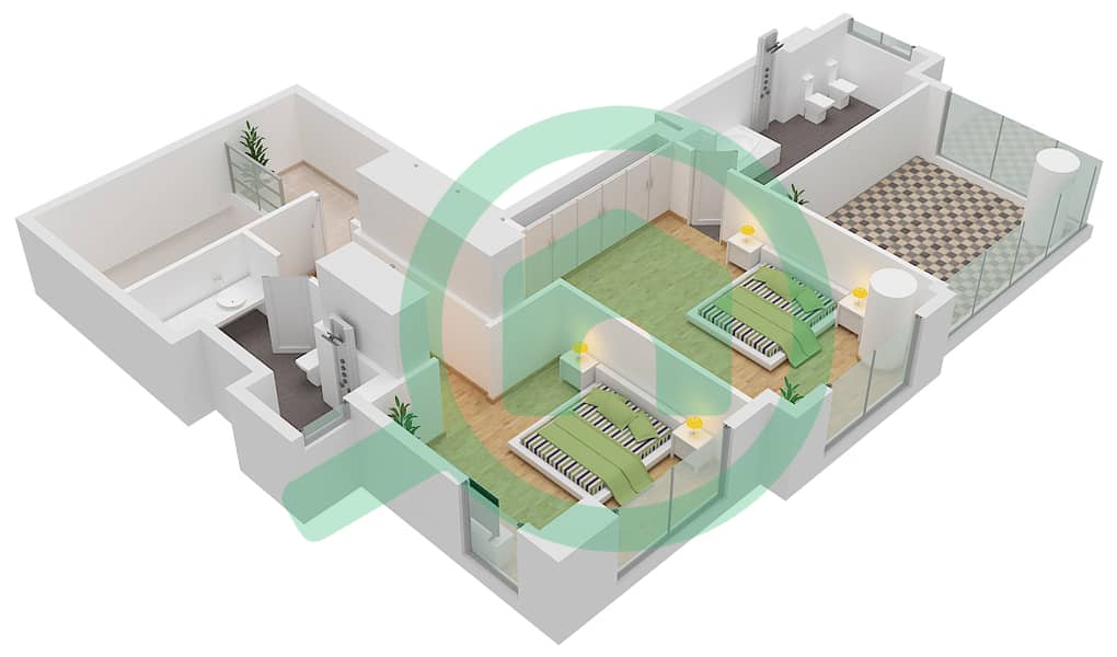 绿松石区 - 2 卧室联排别墅类型U2戶型图 Upper Floor interactive3D