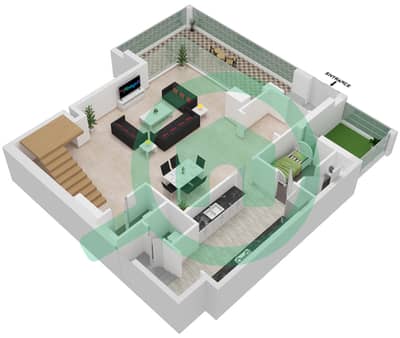 المخططات الطابقية لتصميم النموذج U20 تاون هاوس 2 غرفة نوم - تركواز