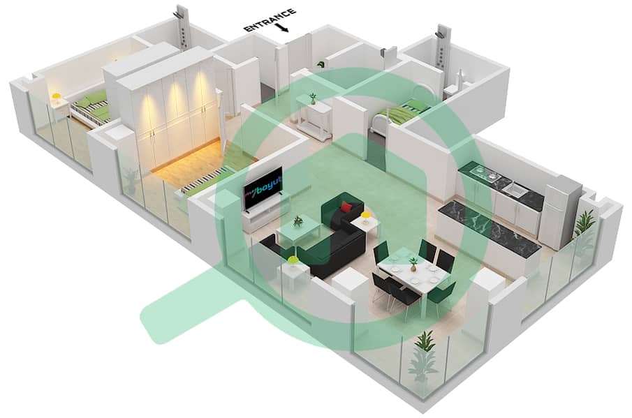 Pixel - 2 Bedroom Apartment Suite 02,03 Floor plan Floor 5-20 interactive3D
