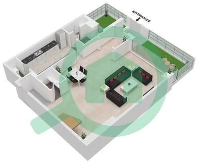 المخططات الطابقية لتصميم النموذج A تاون هاوس 2 غرفة نوم - تركواز