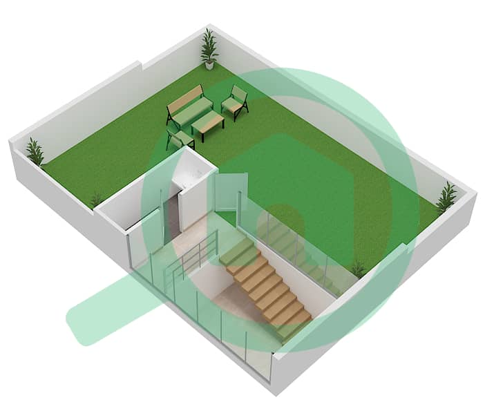 المخططات الطابقية لتصميم النموذج A تاون هاوس 2 غرفة نوم - تركواز Roof interactive3D