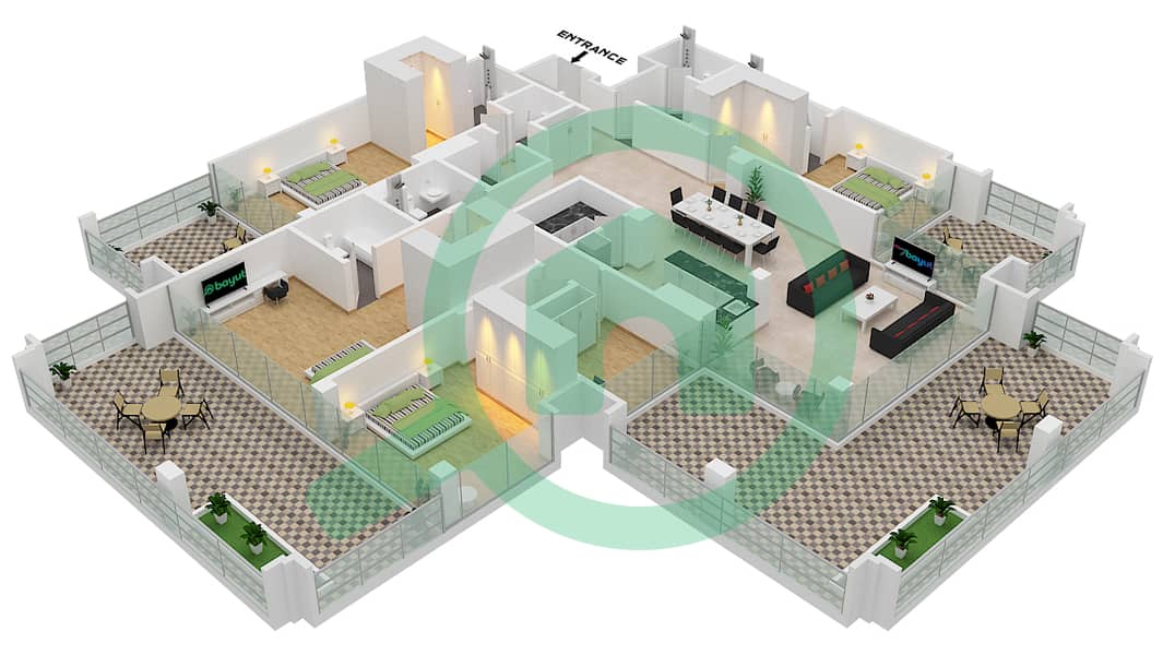 Pixel - 4 Bedroom Apartment Suite 05 Floor plan Floor 03 interactive3D