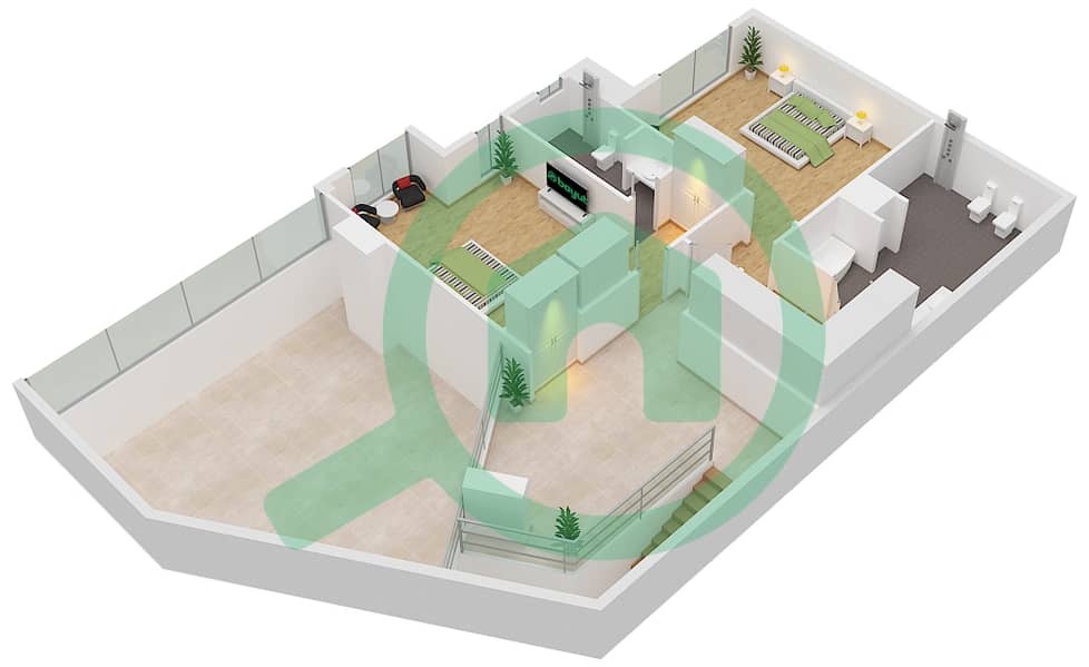 绿松石区 - 3 卧室联排别墅类型F戶型图 Upper Floor interactive3D
