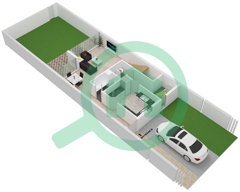 المخططات الطابقية لتصميم النموذج A1 تاون هاوس 2 غرفة نوم - فلل سنديان interactive3D