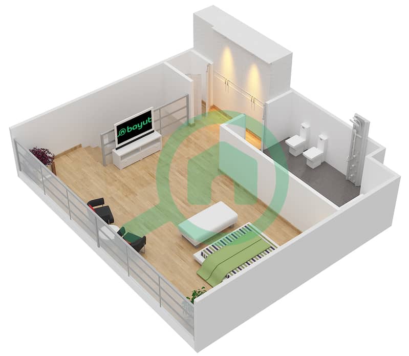 المخططات الطابقية لتصميم النموذج LA شقة 1 غرفة نوم - تركواز Upper Level interactive3D