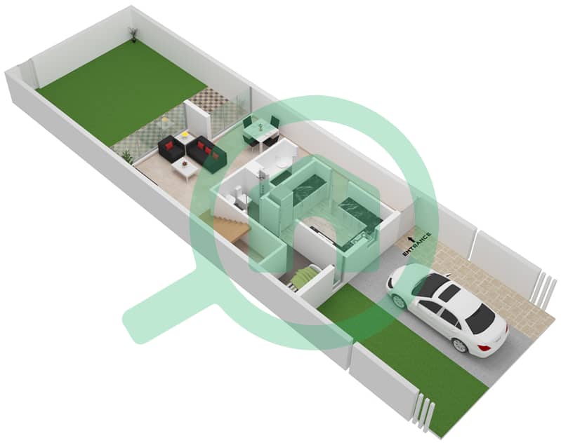 المخططات الطابقية لتصميم النموذج B1 تاون هاوس 2 غرفة نوم - فلل سنديان interactive3D