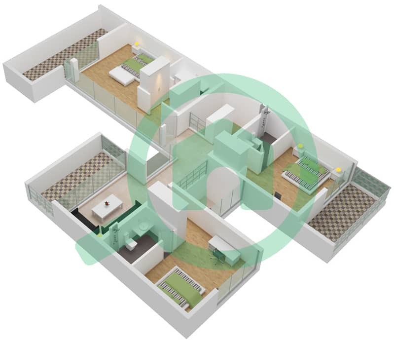 المخططات الطابقية لتصميم النموذج B4 فیلا 3 غرف نوم - فلل سنديان First Floor interactive3D
