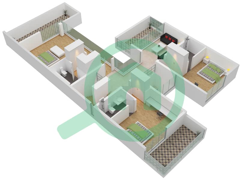 Виллы Сендиан - Вилла 4 Cпальни планировка Тип A4 interactive3D