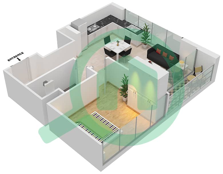 Azizi Riviera 14 - 1 Bedroom Apartment Type/unit 9/1 FLOOR 2-5 Floor plan Floor 2-5 interactive3D