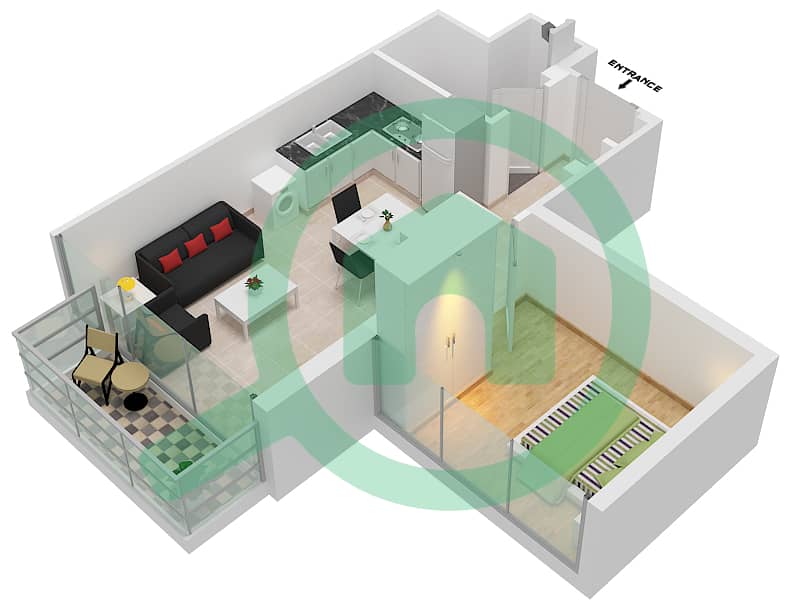 Azizi Riviera 14 - 1 Bedroom Apartment Type/unit 9/3 FLOOR 2-7 Floor plan Floor 2-7 interactive3D