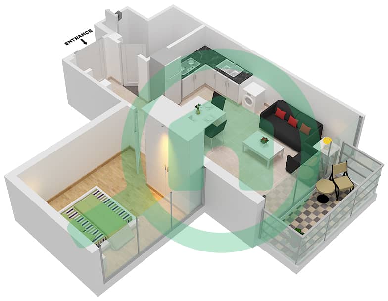 Azizi Riviera 14 - 1 Bedroom Apartment Type/unit 9/12 FLOOR 2-7 Floor plan Floor 2-7 interactive3D