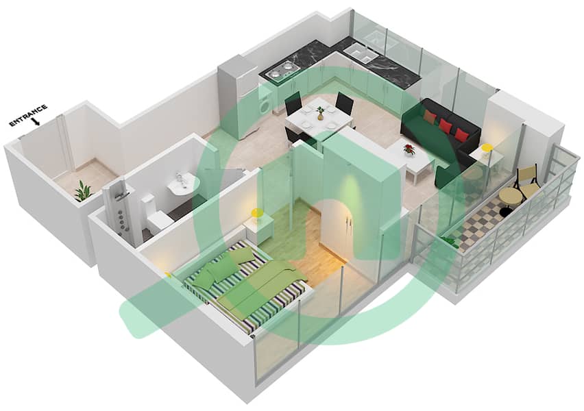 Azizi Riviera 14 - 1 Bedroom Apartment Type/unit 9/17 FLOOR 2-7 Floor plan Floor 2-7 interactive3D