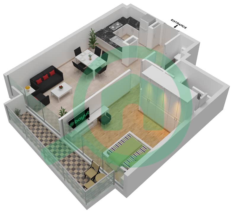 المخططات الطابقية لتصميم النموذج 3 FLOOR-1-8 شقة 1 غرفة نوم - عزيزي ميراج 1 Floor-1-8 interactive3D