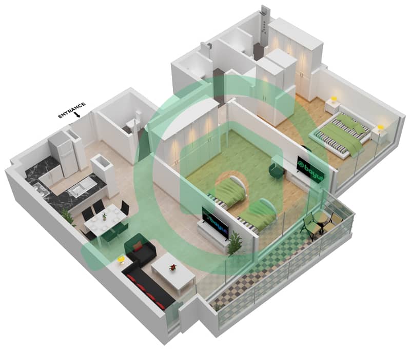 阿齐兹幻境1号 - 2 卧室公寓类型3 FLOOR-1-8戶型图 interactive3D