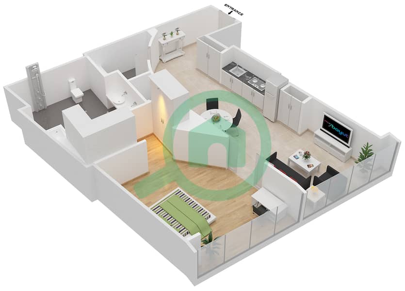 欧普斯公寓大楼 - 1 卧室公寓类型18戶型图 interactive3D