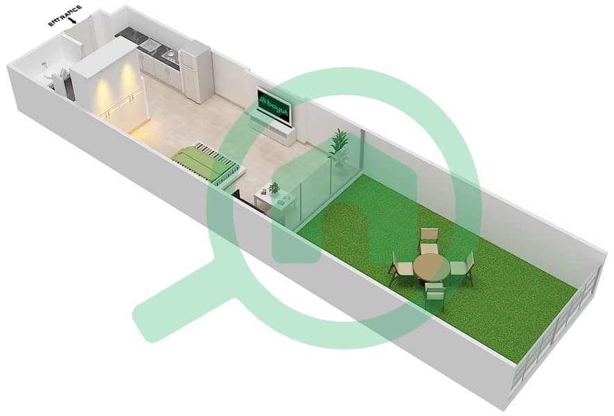 المخططات الطابقية لتصميم الوحدة 28 FLOOR 1 شقة استوديو - علياء ريزيدنس Floor 1 interactive3D