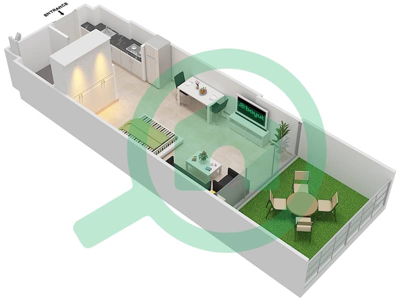 المخططات الطابقية لتصميم الوحدة 31 FLOOR 1 شقة استوديو - علياء ريزيدنس Floor 1 interactive3D