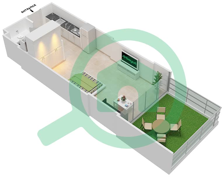 阿齐兹阿利耶公寓 - 单身公寓单位32 FLOOR 1戶型图 Floor 1 interactive3D