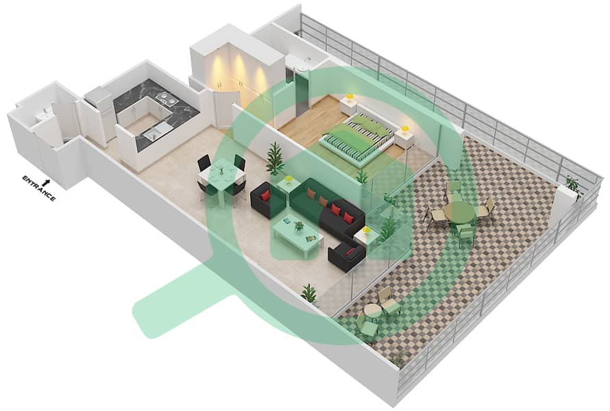 المخططات الطابقية لتصميم الوحدة 4 FLOOR 2 شقة 1 غرفة نوم - علياء ريزيدنس Floor 2 interactive3D