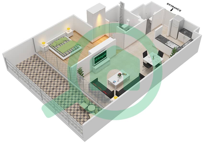 Azizi Aliyah Residence - 1 Bedroom Apartment Unit 5 FLOOR 2 Floor plan Floor 2 interactive3D