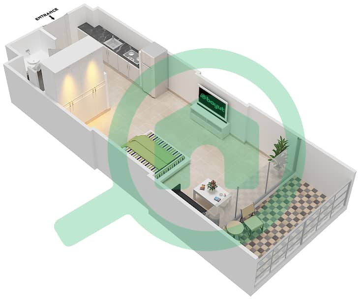 المخططات الطابقية لتصميم الوحدة 6 FLOOR 2 شقة استوديو - علياء ريزيدنس Floor 2 interactive3D