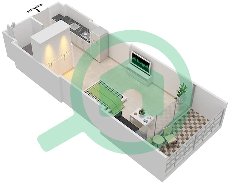 Азизи Алия Резиденс - Апартамент Студия планировка Единица измерения 8 FLOOR 2 Floor 2 interactive3D